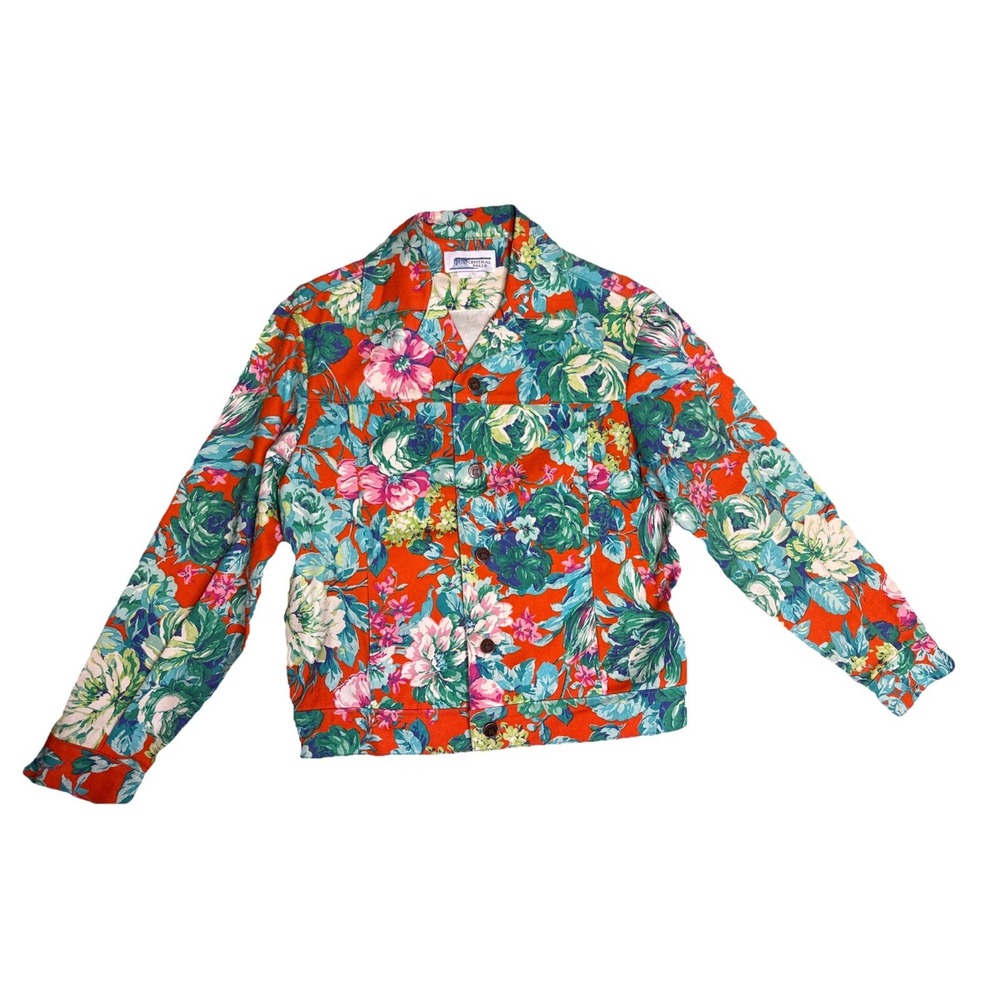 Vintage Central Falls Denim Floral Trucker Jacket‎ Cottagecore Sz Small USA